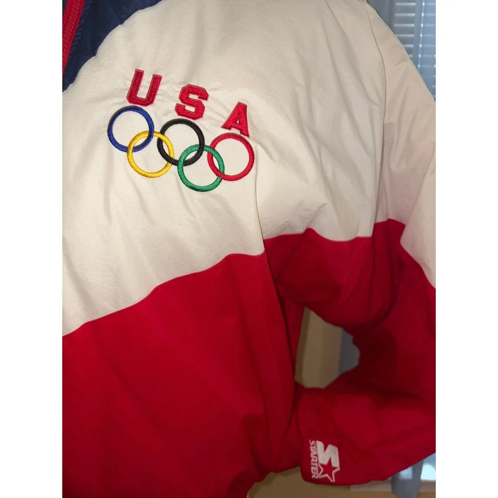 Vintage Starter USA Olympic Team Puffer Jacket XL Red White Blue Colorblock - Picture 5 of 9